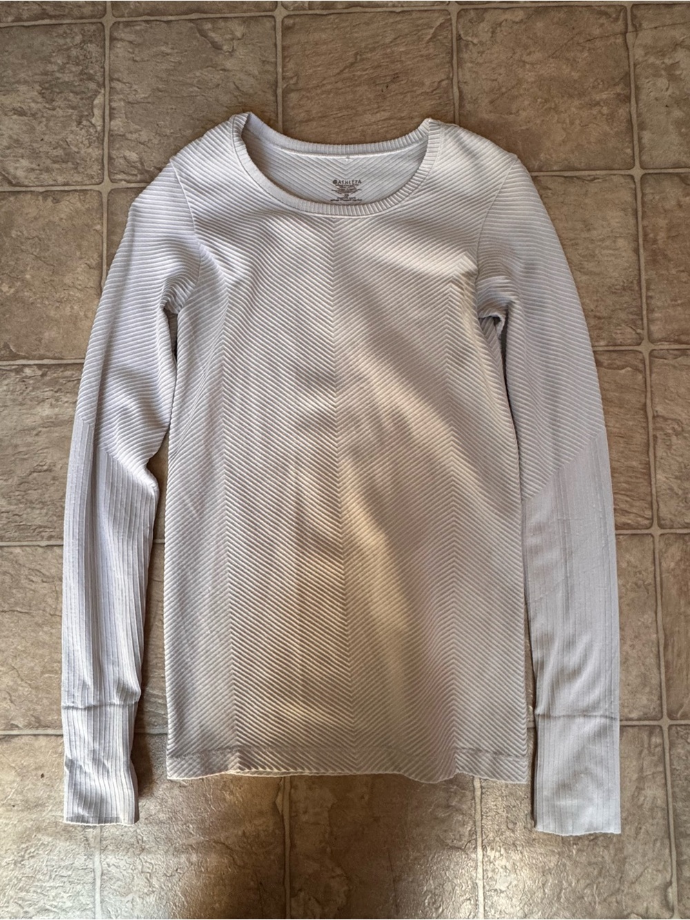 Athleta Chevron Ribbed Long Sleeve Top in Light Gray